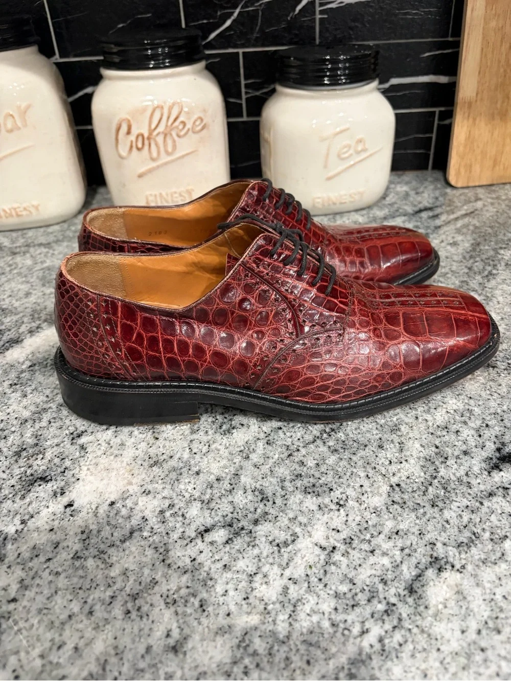 Mezlan Burgundy genuine crocodile skin dress shoes